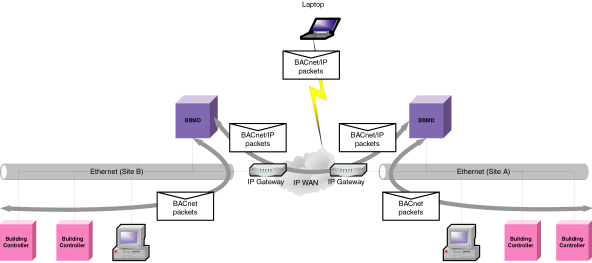 Figure 3 BACnet/IP packets pass freely throughout the enterprise network. 