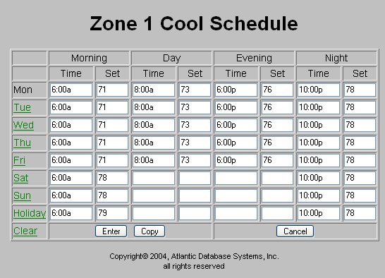 Zone 1 Cool Schedule