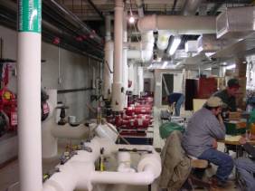 mechanical room with the hot water plumbing system