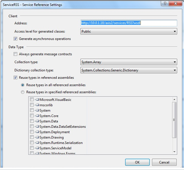 Service reference settings