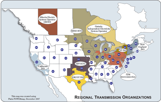 Regional Transmission Organizations (RTO)/Independent System Operators (ISO) Map 