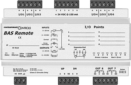 Figure 1  The BAS Remote has six universal input/output points and two relay outputs.