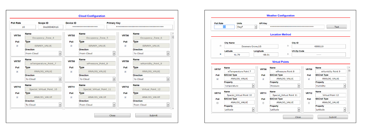 Cloud and weather configuration pages