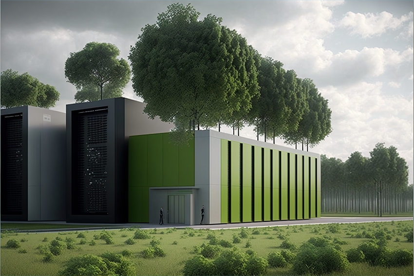 A data center with trees growing out of it
