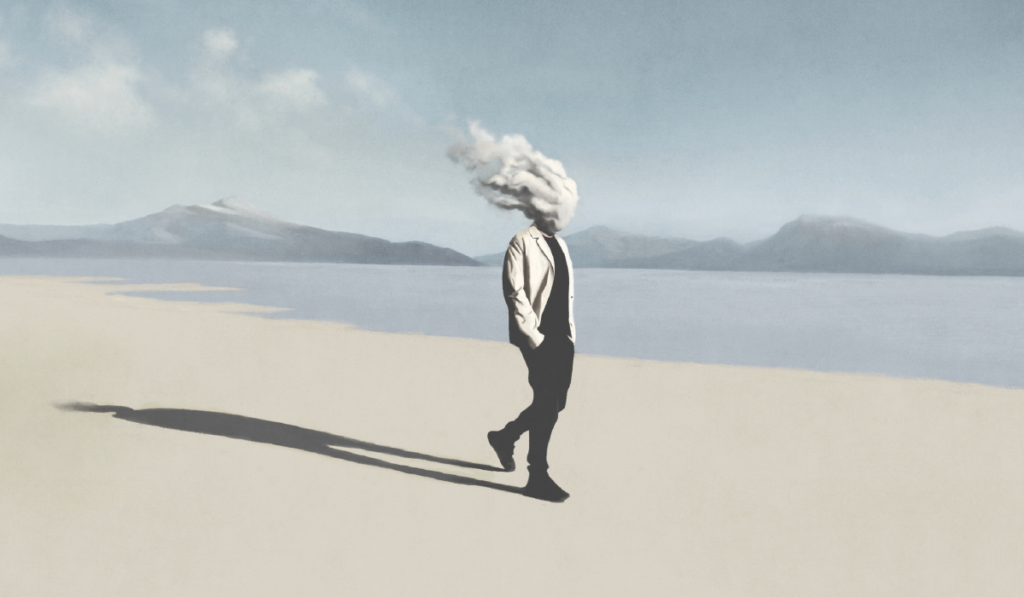 walking man with cloud head