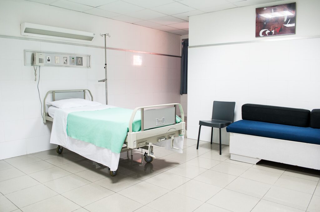 a medical bed in a hospital room
