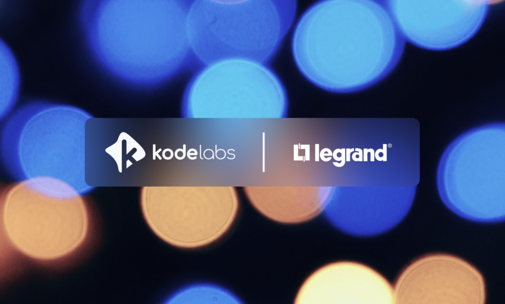 KODE Labs and Legrand logos are placed in the center against an abstract lightning background.