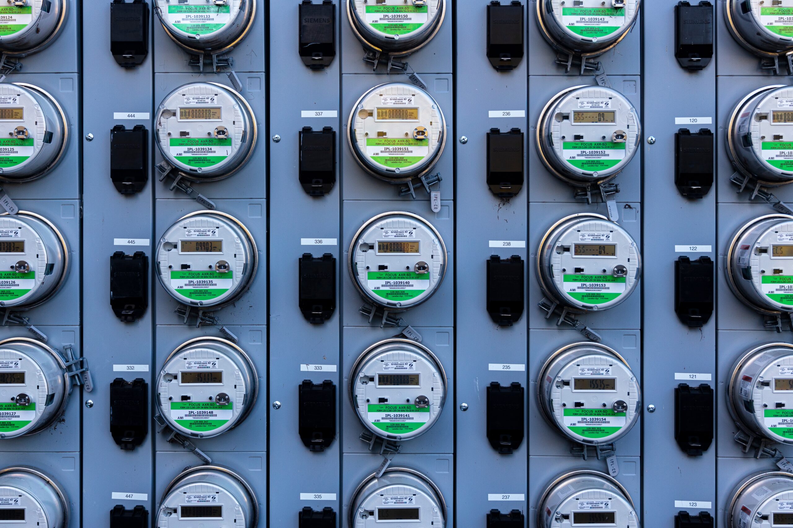 a wall of energy meters