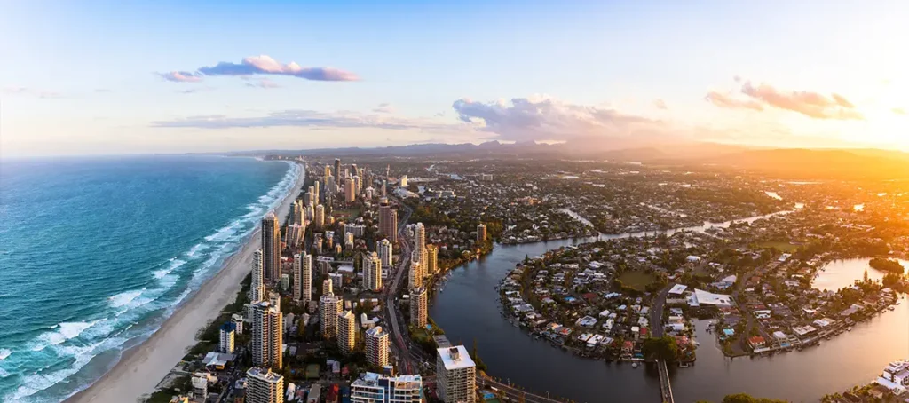 Gold Coast skyline and waterways, part of a citywide enterprise building automation portfolio.