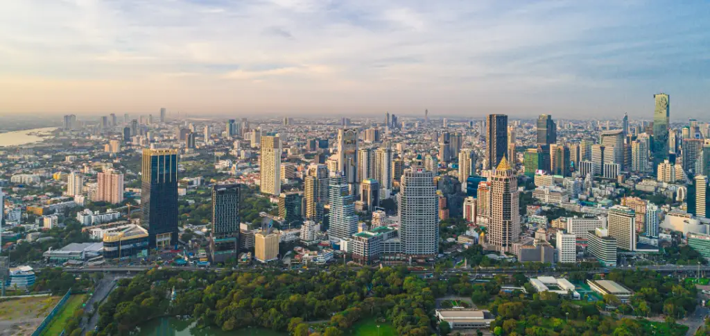 Aerial,view,modern,city,office,building